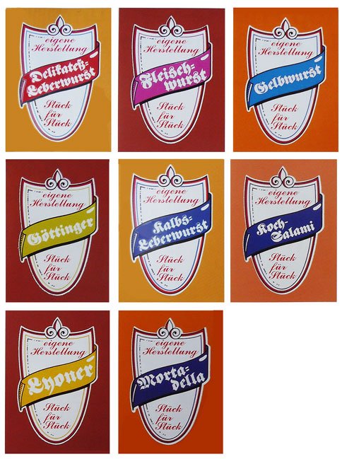 Serie von Druckmotiven für Wursthüllen, die sogenannte