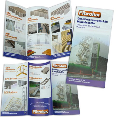 Faltblatt für einen Hersteller von
glasfaserverstärkten Kunststoffteilen
für die Baubranche