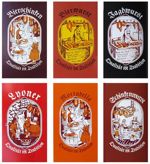 Serie von Druckmotiven, die sogenannte